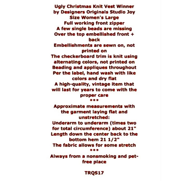 Ugly Christmas Sweater Winner Vest Large Checkerboard Trim Beads Appliqués - Picture 2 of 9